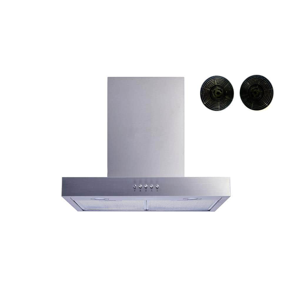 Winflo 30 in Convertible Wall Mount Range Hood in Stainless Steel with Mesh Filters Charcoal Filters and Push Button Control