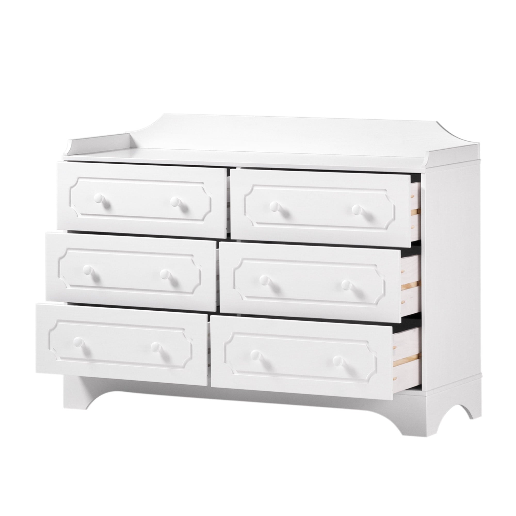 Manor Park Classic Gallery-Top Beveled 6-Drawer Dresser, White