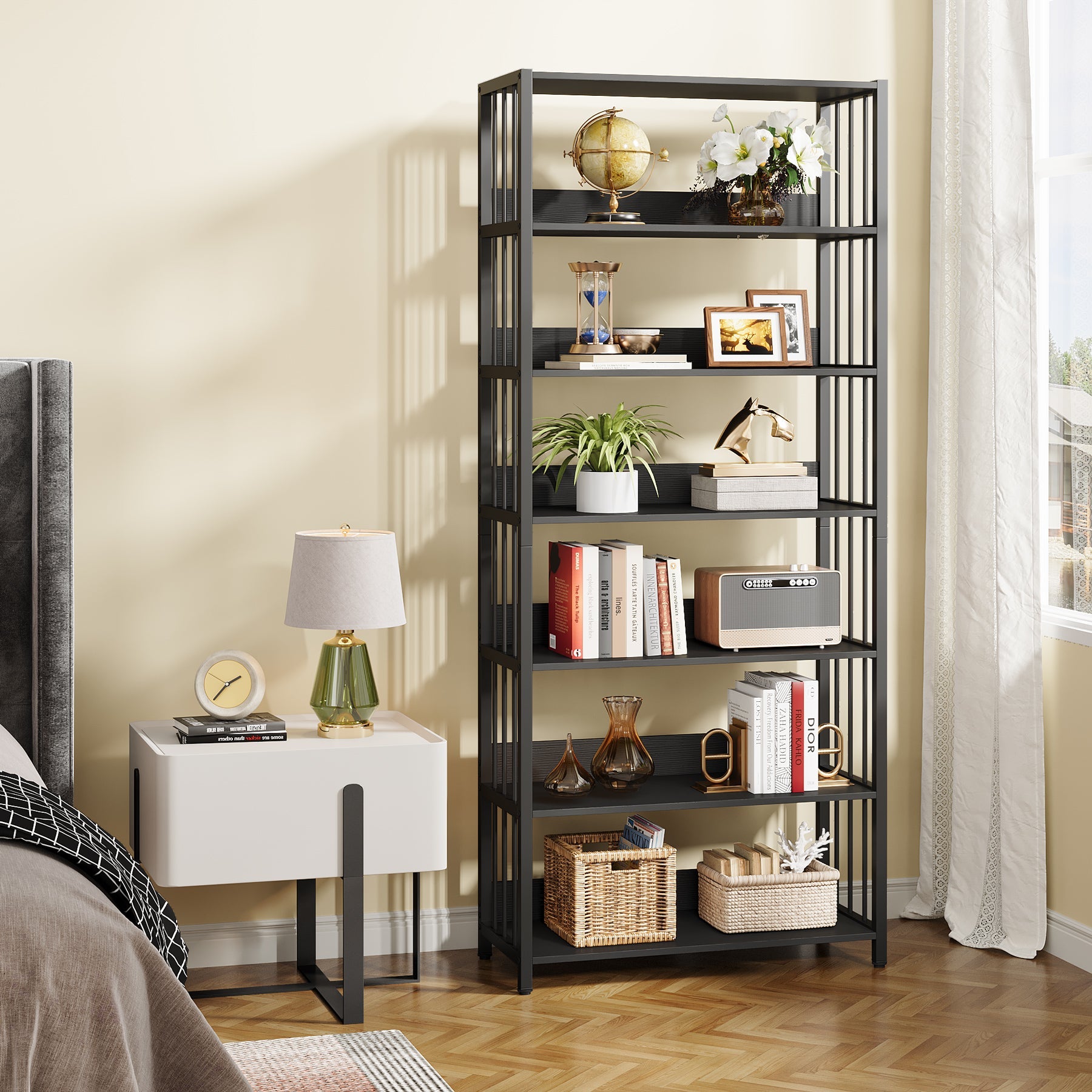 6-Tier Bookshelf, Vintage Storage Display Rack With Open Shelves