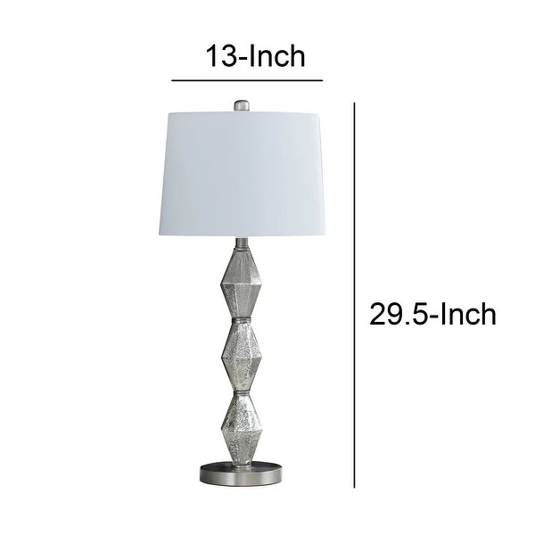 Ruth 30 Inch Accent Table Lamp， Glass Diamond Pedestal Base， White， Gold