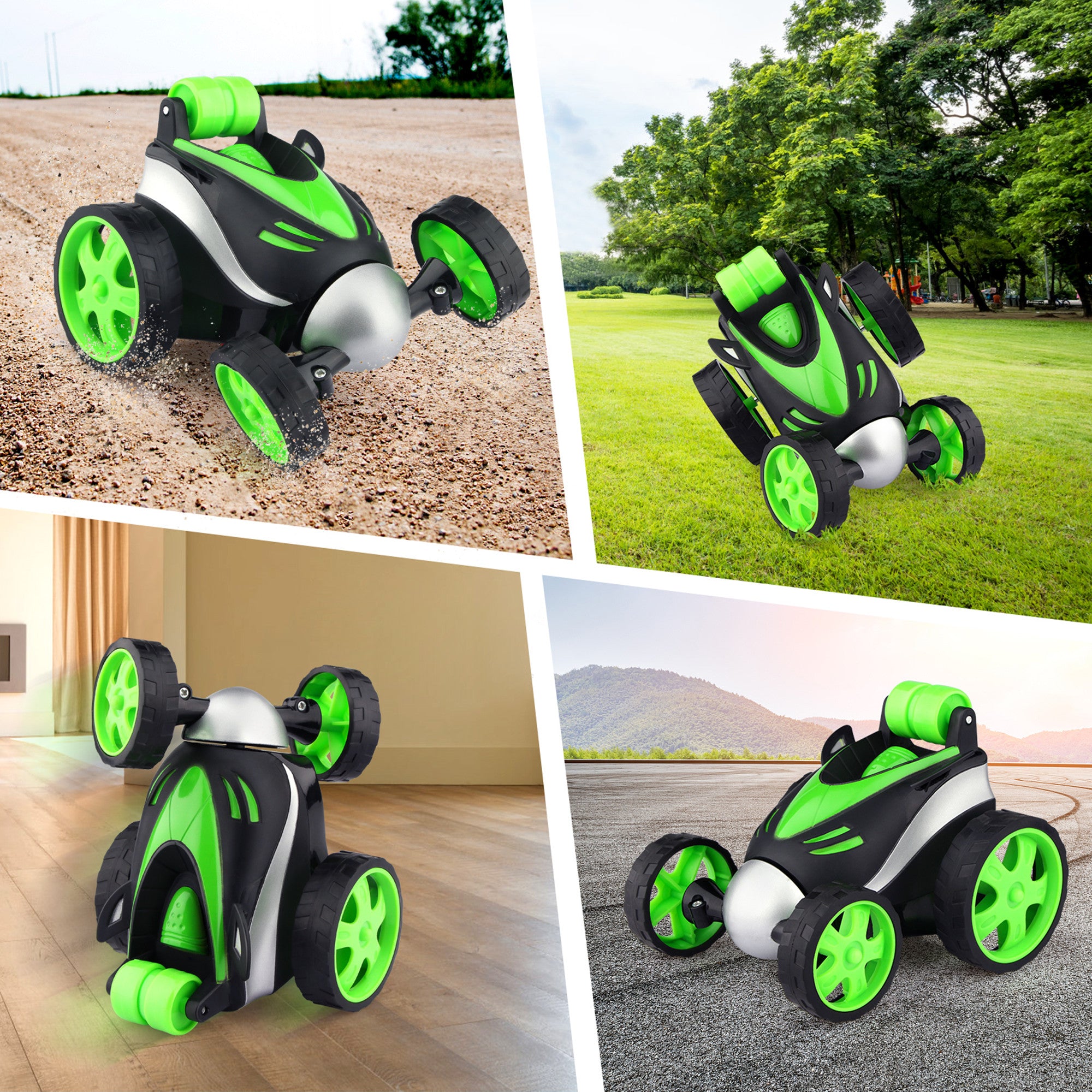 Wupuaait Remote Control Rolling Car Toys， Stunt Car with 360° Rotation Xmas Gift for 3-12 Years Old Kids， Green