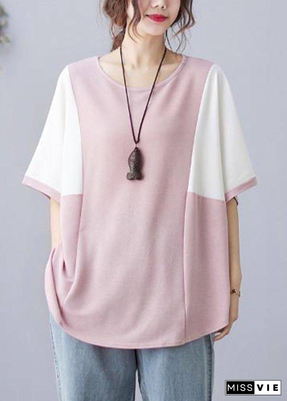 Elegant Pink O-Neck Half Sleeve Summer Blouse Top