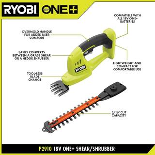 RYOBI ONE+ 18V Cordless Battery Grass Shear and Shrubber Trimmer (Tool Only) P2900BTL