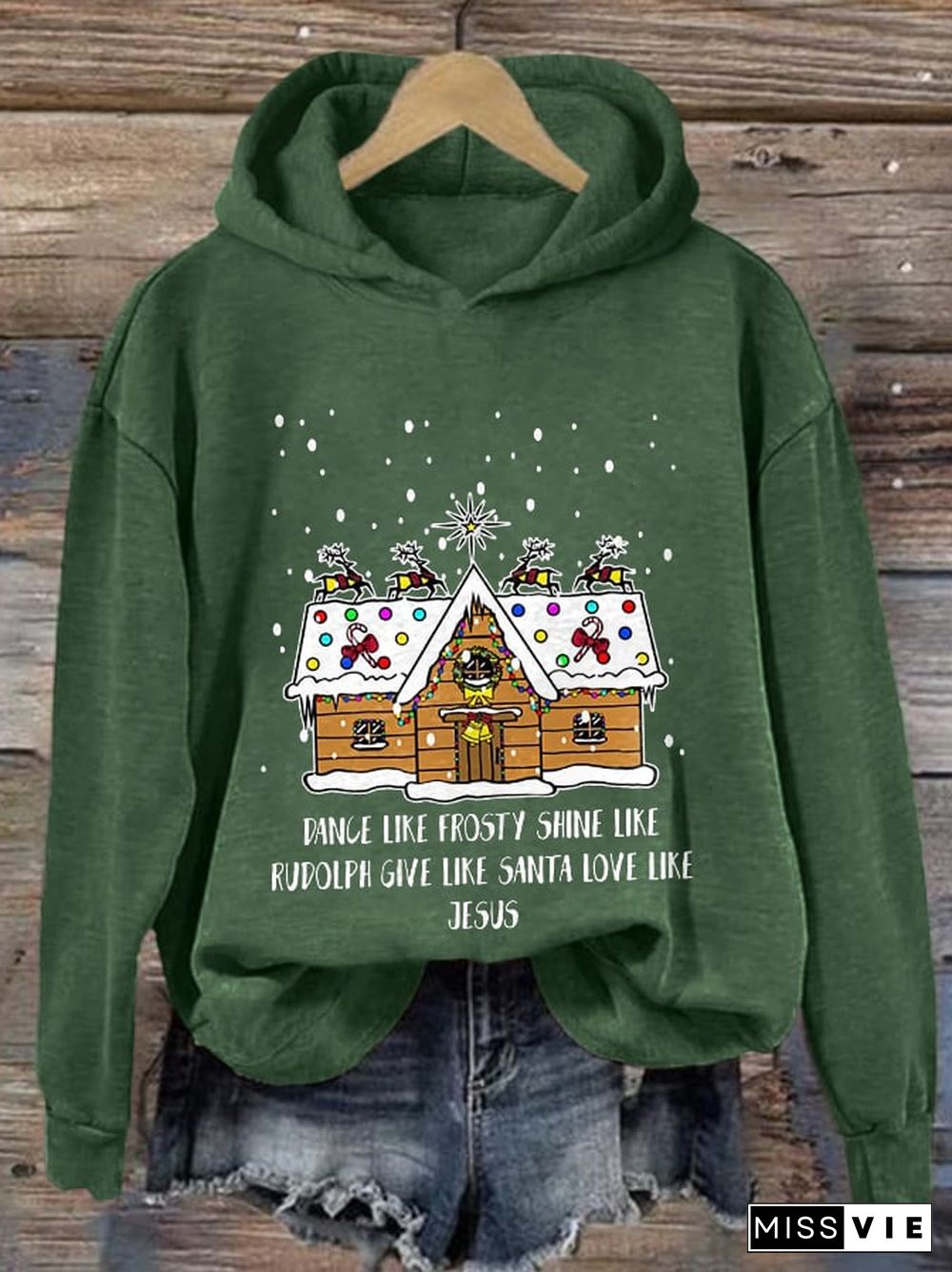 Women's Casual Dance Like Frosty Shine Like Rudolph Give Like Santa Love Like Jesus Printed Long Sleeve Sweatshirt