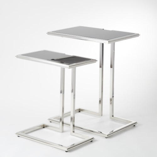 2 Piece Minimalist Silver Nesting Table Set  Granite Cantilever Black Accent   Contemporary   Side Tables And End Tables   by My Swanky Home  Houzz