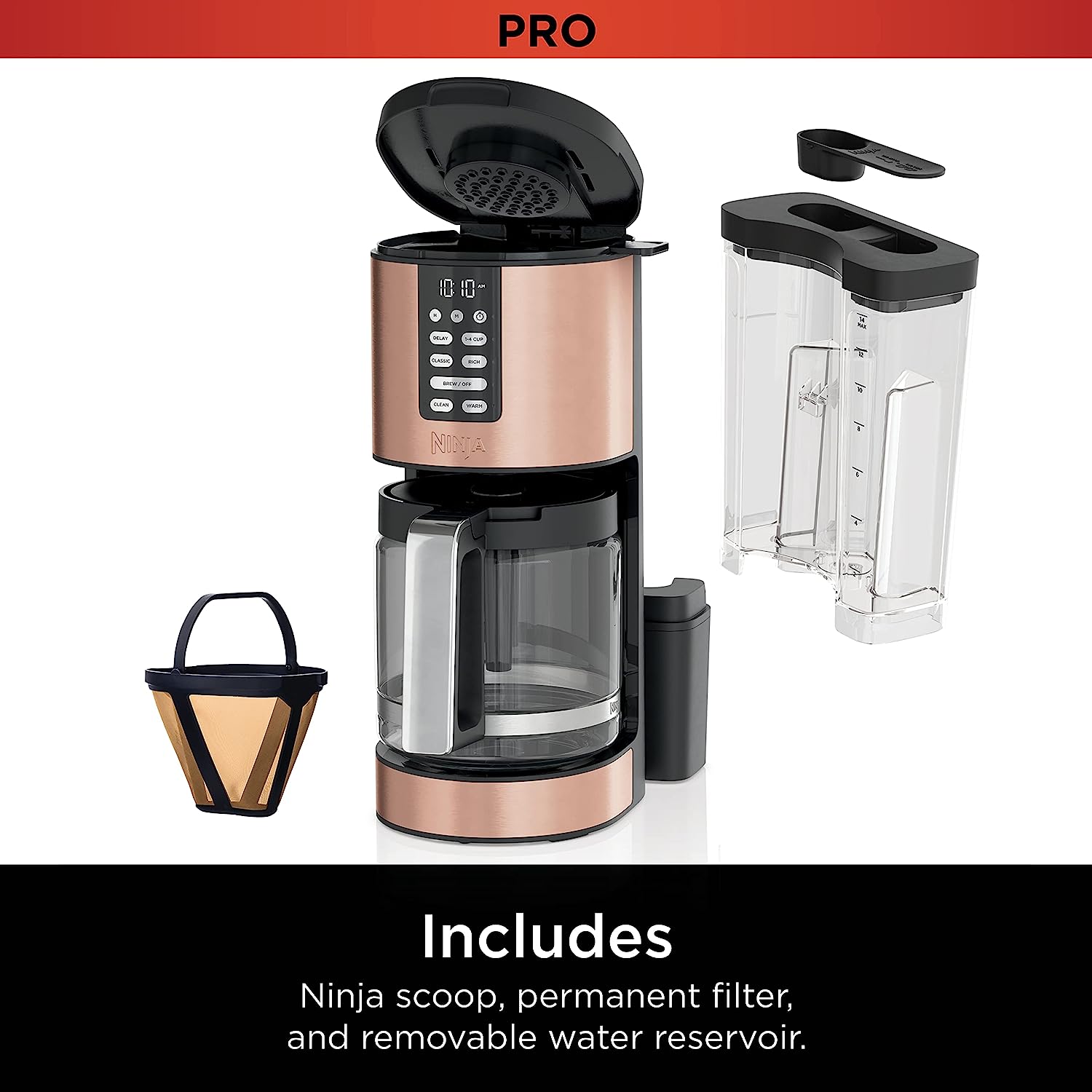 Ninja CE251 Programmable Brewer, with 12-cup Glass Carafe, Black and Stainless Steel Finish