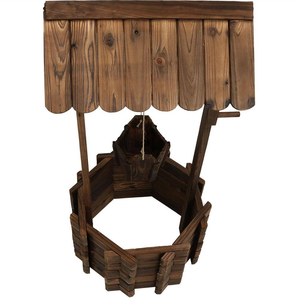 Sunnydaze Decor 45 in. Wishing Well Wood Outdoor Garden Planter DSL-116