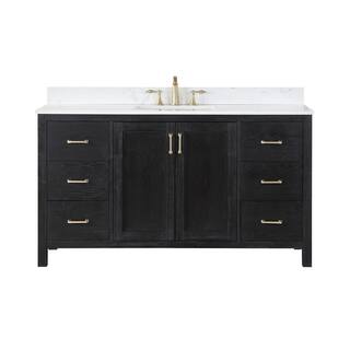 Altair Hadiya 60 in. W x 22 in. D x 34 in. H Bath Vanity in Black Oak with Carrara White Composite Stone Top 542060S-BO-AW-NM