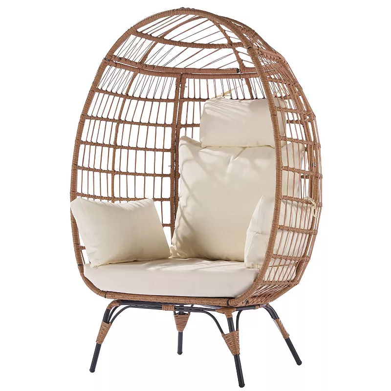 F.C Design Wicker Egg Chair Oversized Lounger for Patio， Backyard， Living Room - Steel Frame， 5 Cushions