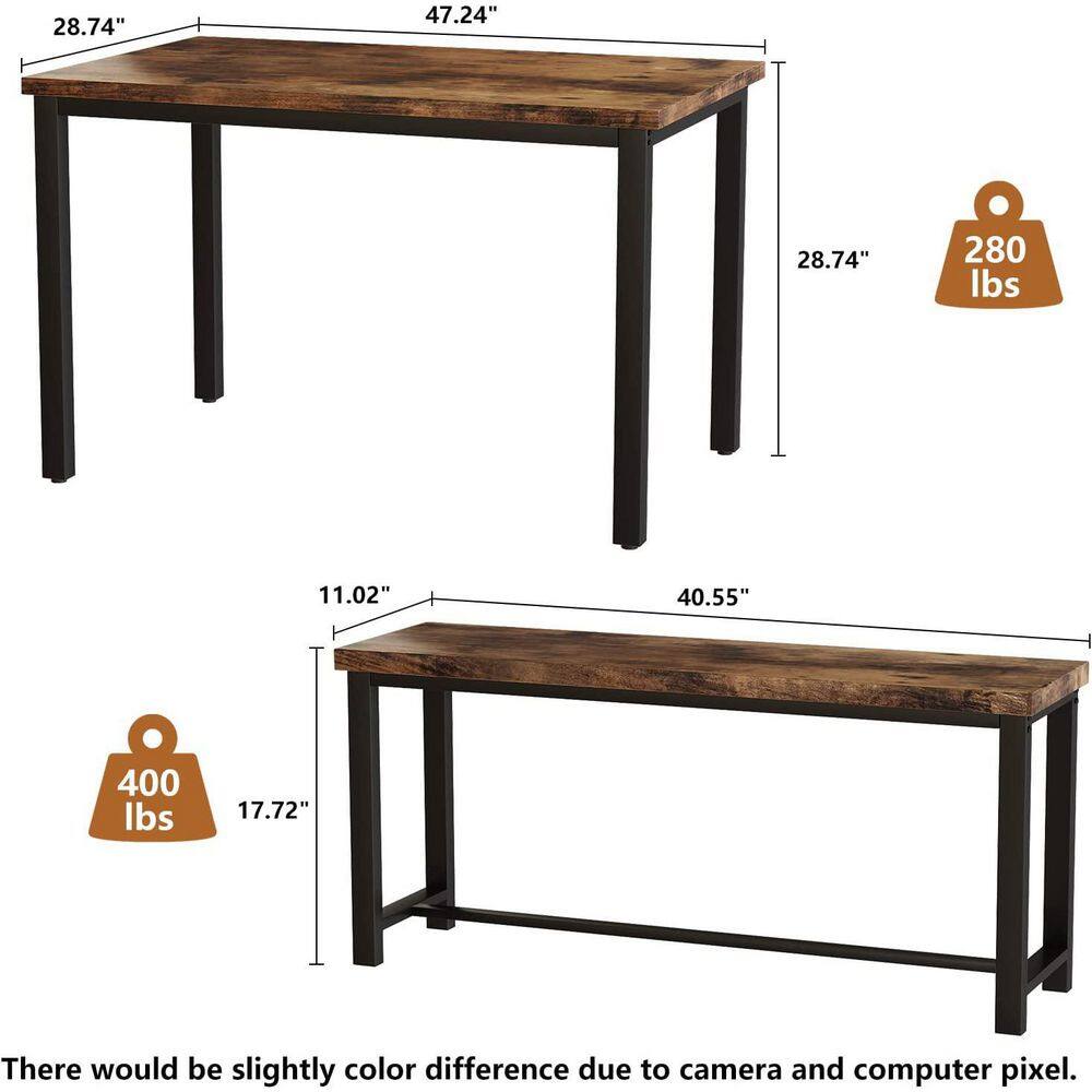 mieres 3-Pieace Dining Table Set with 2-Beanch and 1-Rectangle Table Metal Frame and Wood Top WYZW368357881