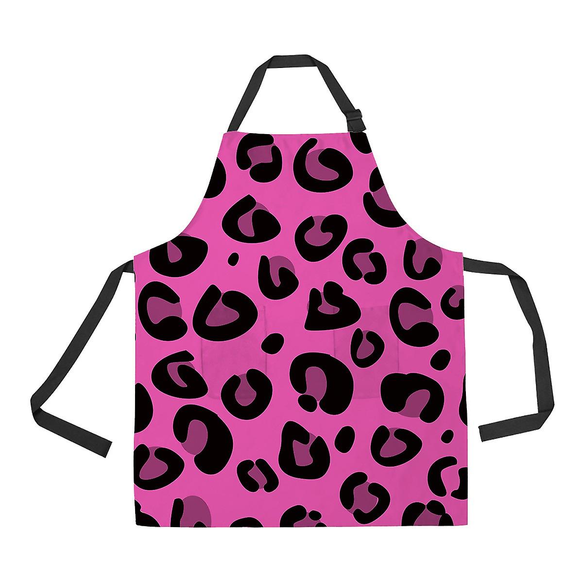 Pink Leopard Texture Pattern Apron Home Kitchen Apron With Pockets