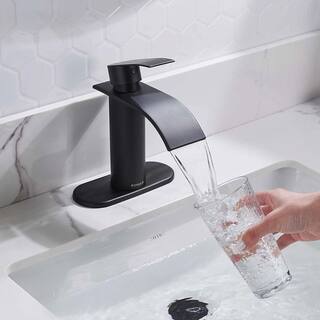 FORIOUS Single-Handle 1 or 3 Hole Waterfall Bathroom Faucet Bathroom Sink Faucet Black HH0305B