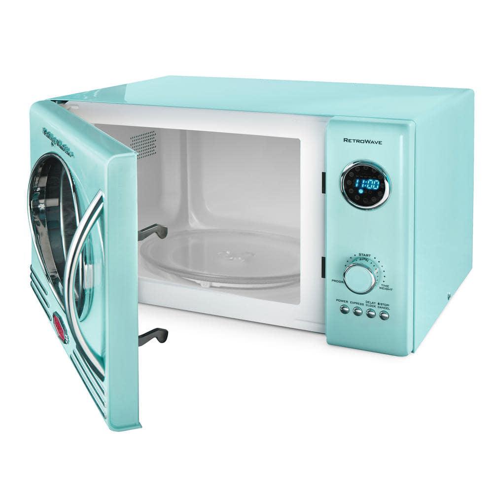 Nostalgia 0 9 cu ft 800Watt Retro Microwave Oven in Aqua