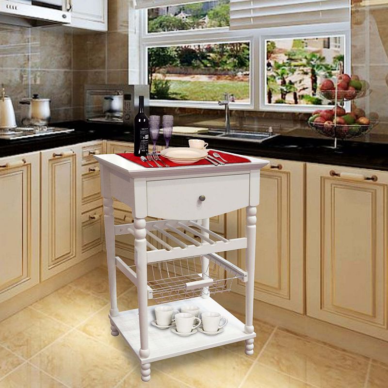 eHemco Euro Kitchen Cart with 1 Drawer， 2 Storage Shelves and 1 Basket