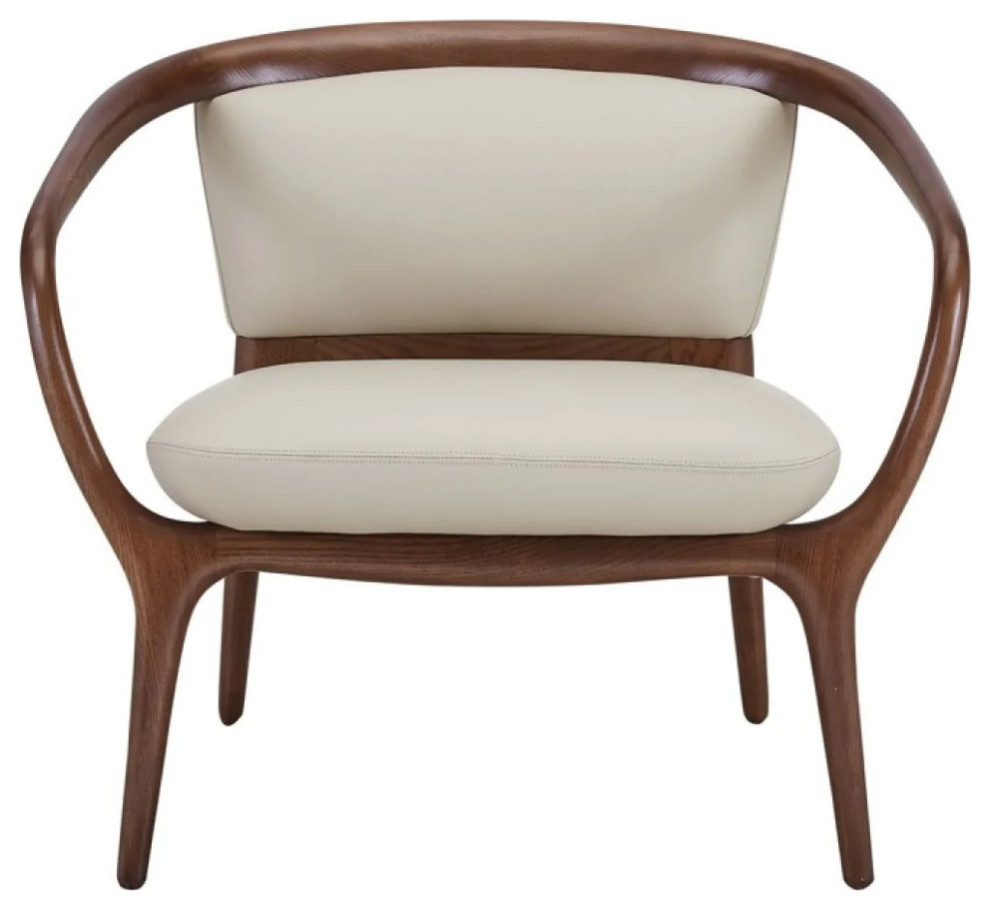 Annabeth Mid Century Beige  ampWalnut Accent Chair   Midcentury   Armchairs And Accent Chairs   by V.S.D Furniture  Houzz