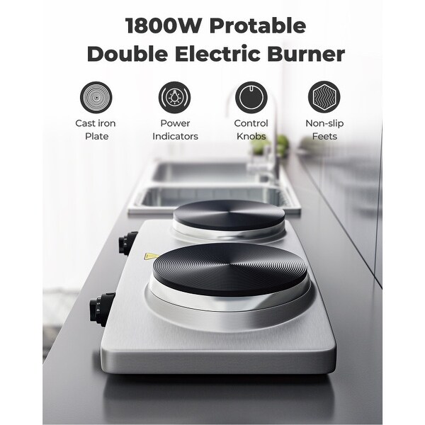 1800W Double Hot Plate Electric Countertop Burner - 19