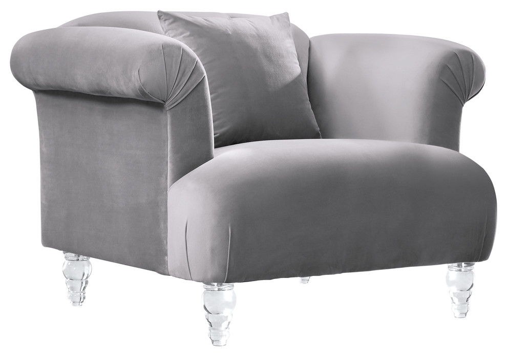 Elegance Contemporary Sofa Chair  Gray Velvet With Acrylic Legs   Traditional   Armchairs And Accent Chairs   by Armen Living  Houzz