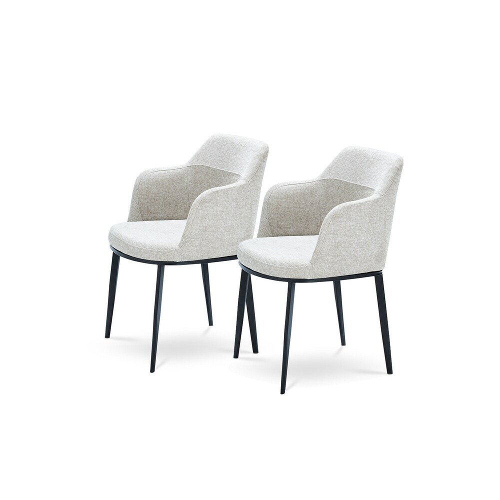 Set of 2 Linen Upholstered Armrests Dining Chairs