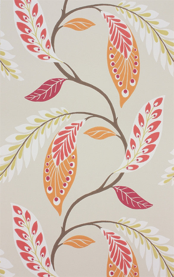 Fontibre Wallpaper in Crimson and Coral by Nina Campbell for Osborne & Little