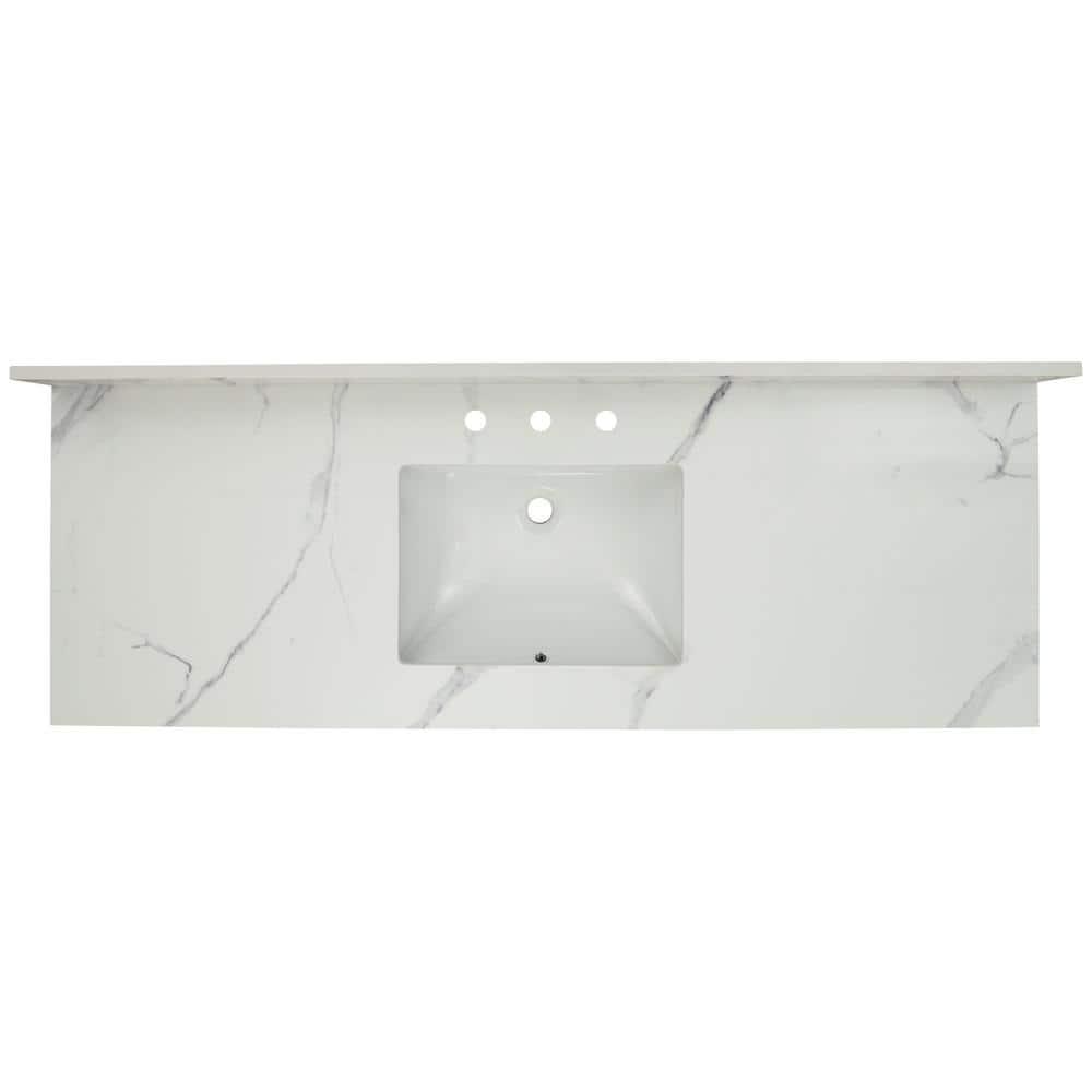 AampA Surfaces Calacatta Nowy 61 in W x 22 in D Engineered Marble Vanity Top in White with White Rectangle Single Sink