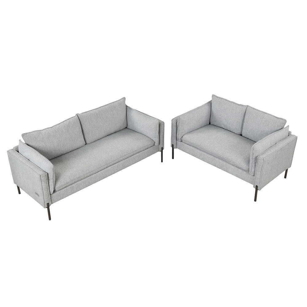 2 Piece Sofa Sets Modern Linen Fabric Upholstered  Loveseat and 3 Seat Couch Set Furniture with USB Charging Ports (2+3 seat)