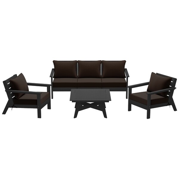 Polytrends Birchwood All Weather HDPE Outdoor Patio Black Deep Seating Sectional (6Piece Set)