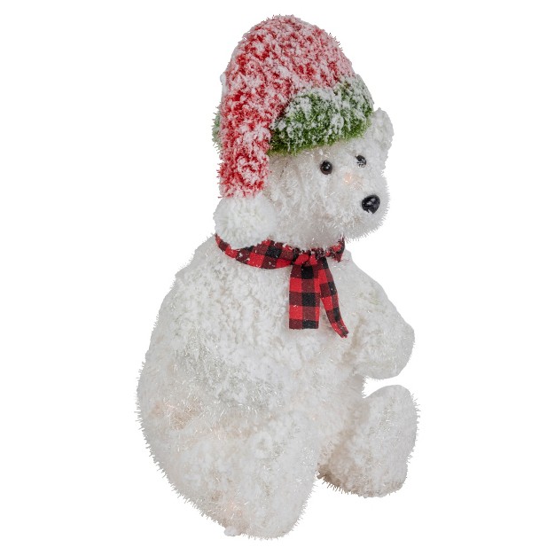 Lighted Snowy Polar Bear In Red Plaid Scarf Outdoor Christmas Decoration