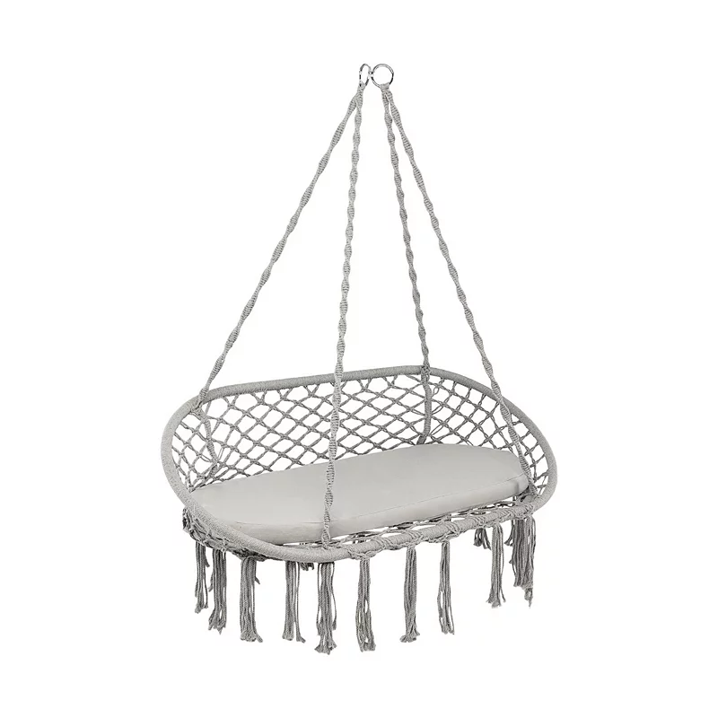 2 Person Hanging Hammock Chair with Cushion Macrame Swing-Gray