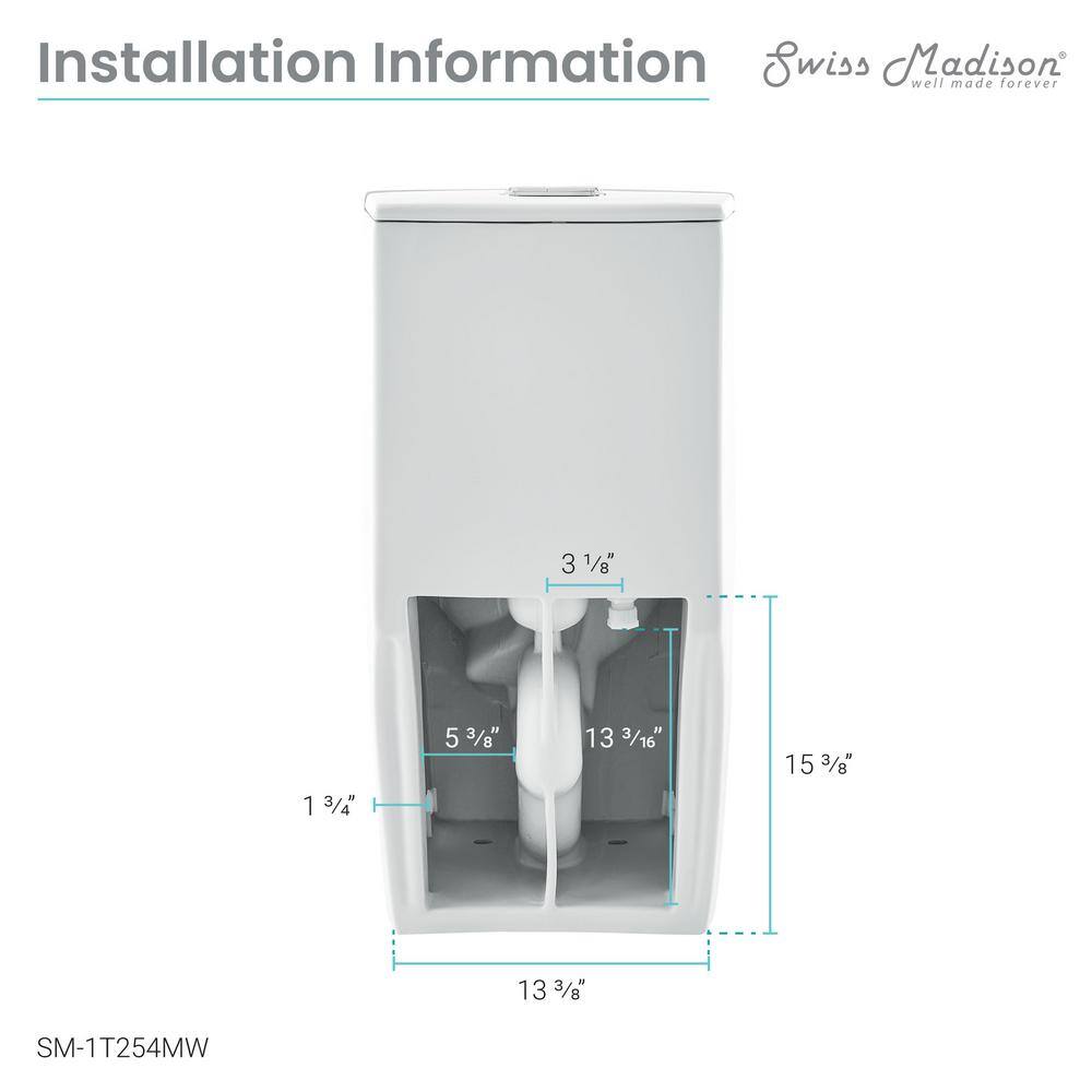 Swiss Madison St. Tropez 1-Piece 1.1 GPF1.6 GPF Dual Flush Elongated Toilet in Matte White Seat Included SM-1T254MW