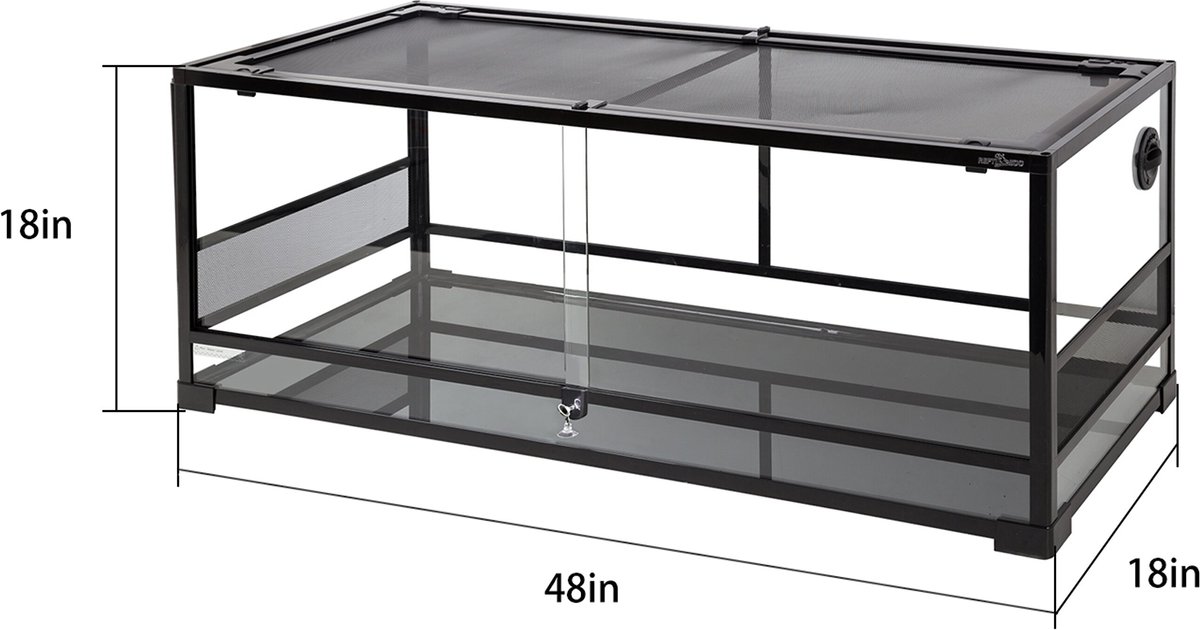 REPTI ZOO Glass Reptile Terrarium Sliding Doors with Screen Ventilation， Black