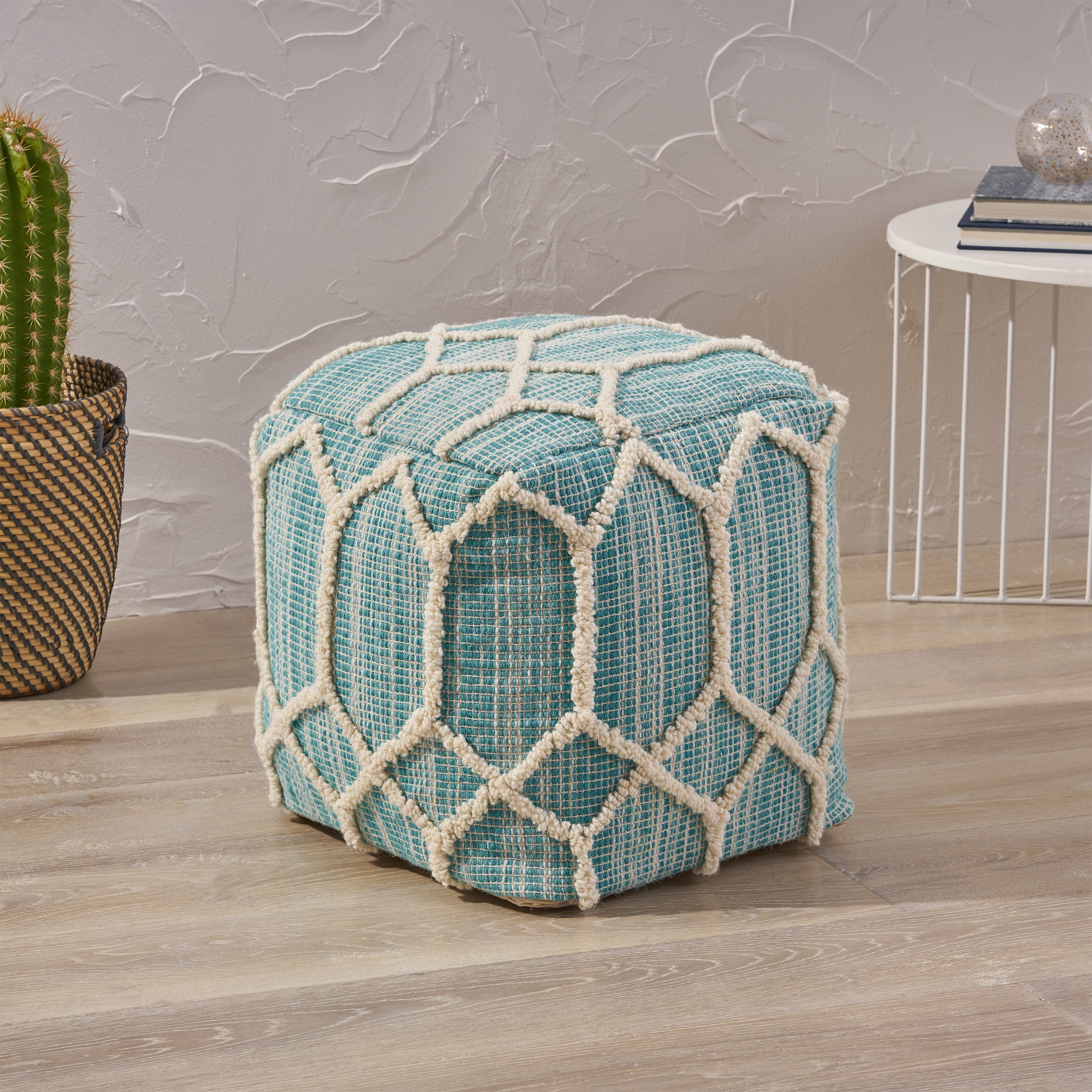 Erza Boho Wool and Cotton Ottoman Pouf