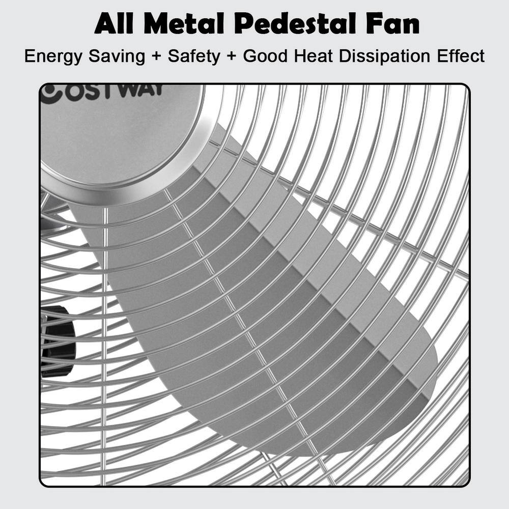 Costway Adjustable-Height 48.5 in. Metal Oscillating Pedestal Fan 3 Wind Speed with 4 Blades Sliver EP24533US-SL