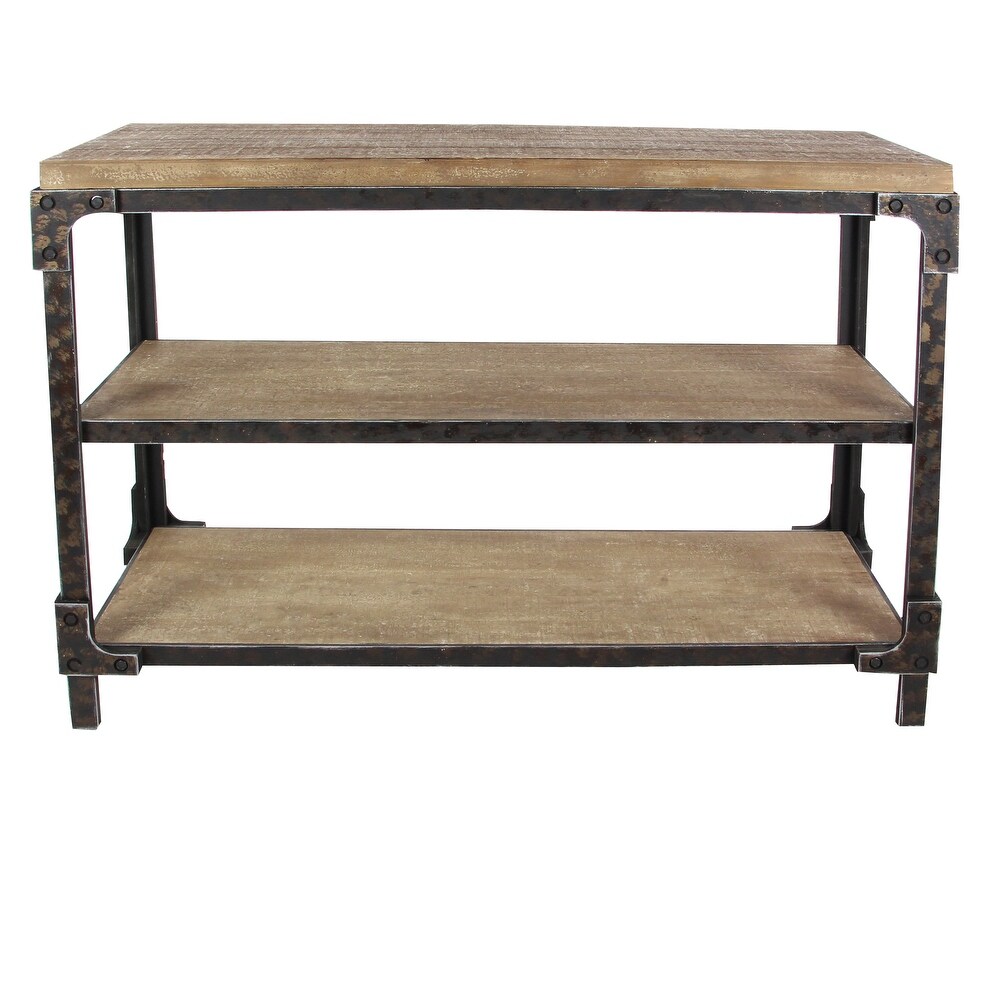 Brown Wood 2 Shelves Console Table