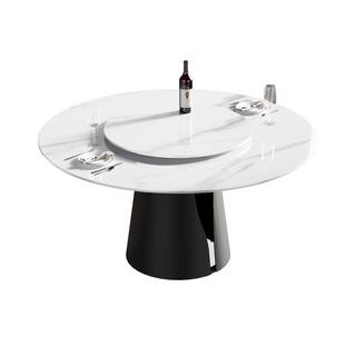 JE Home 59.05 in. White Modern Round Sintered Stone Tabletop Dining Table With Carbon Stainless Steel Base (Seats 8) PVS-DT0141DW150