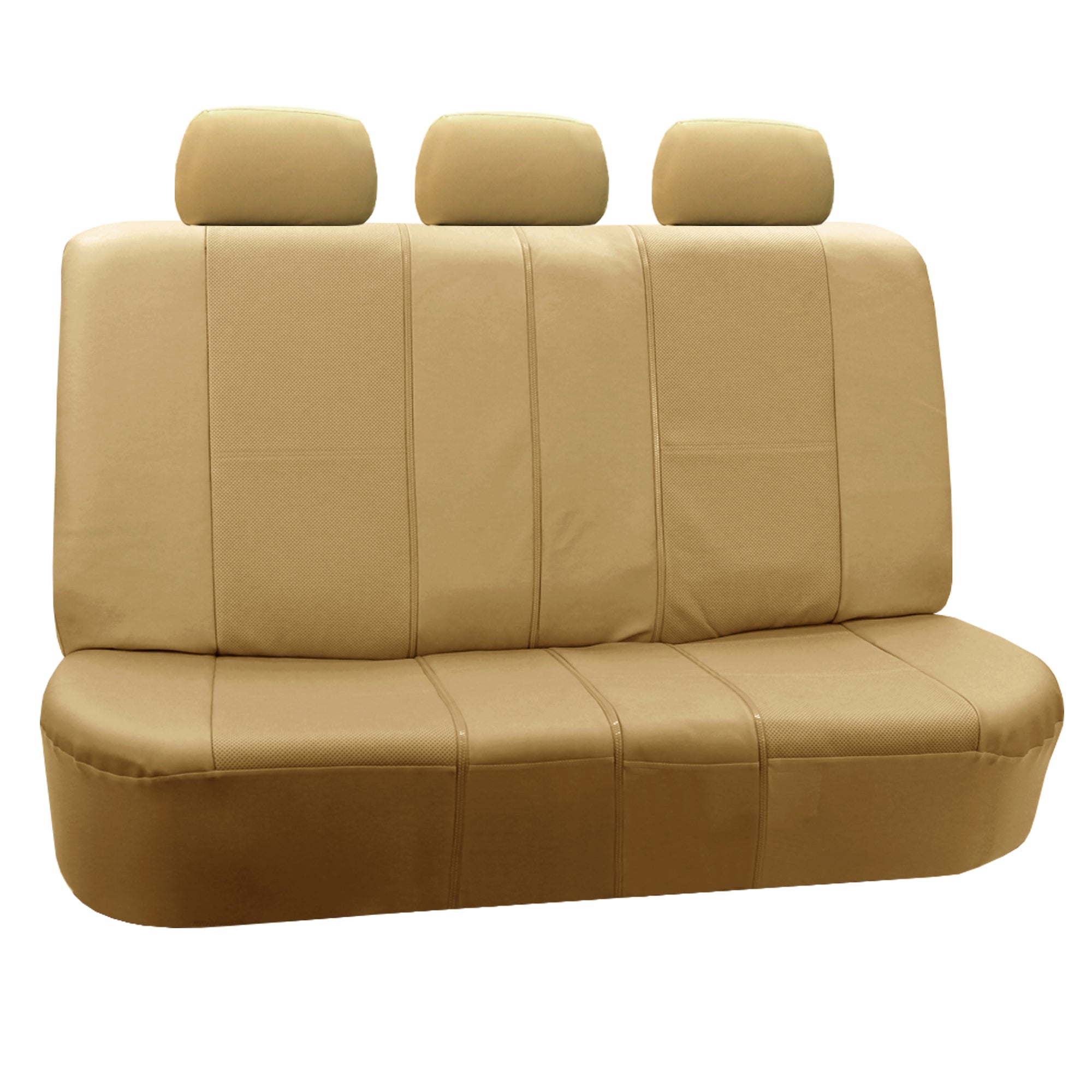 FH Group Beige Deluxe Faux Leather Airbag Compatible and Split Bench Car Seat Covers， 8 Seater 3 Row Full Set