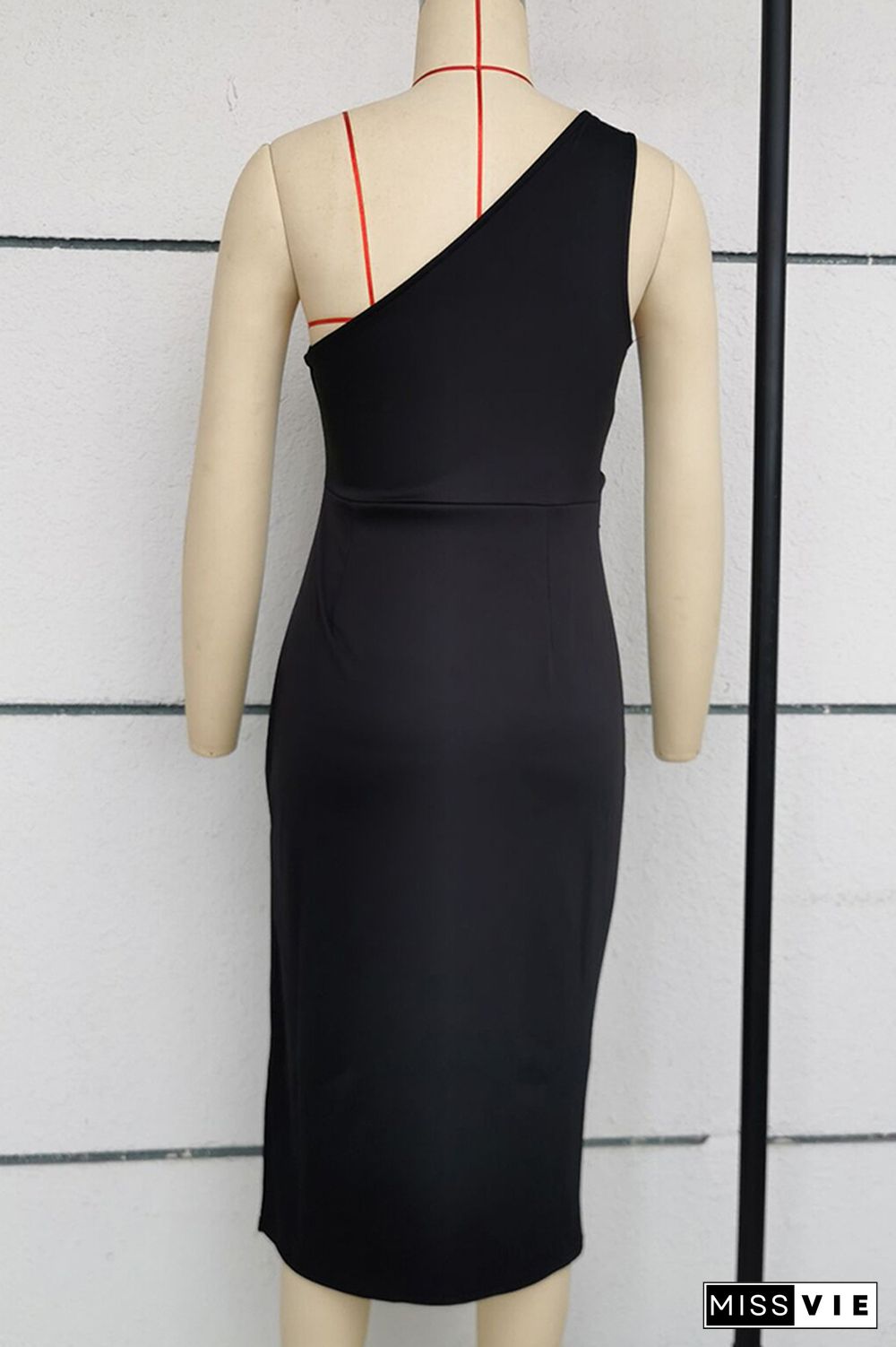 Plain One Shoulder Split Bodycon Dress Wholesale