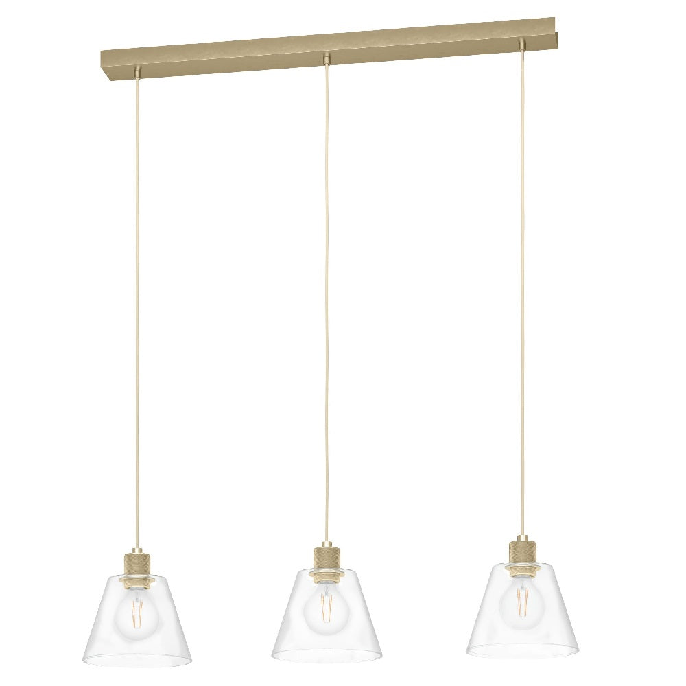 Eglo 43634 Copley Soft Gold & Clear Pyramid Glass 3 Lamp Bar Pendant