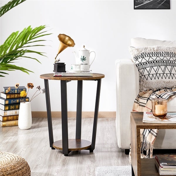 Yaheetech Metal Side Table Round End Table with Storage Rack