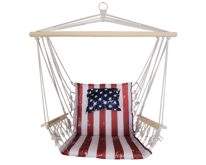 Backyard Expressions Hammock Chair With Wooden Arms - American Flag - 909905