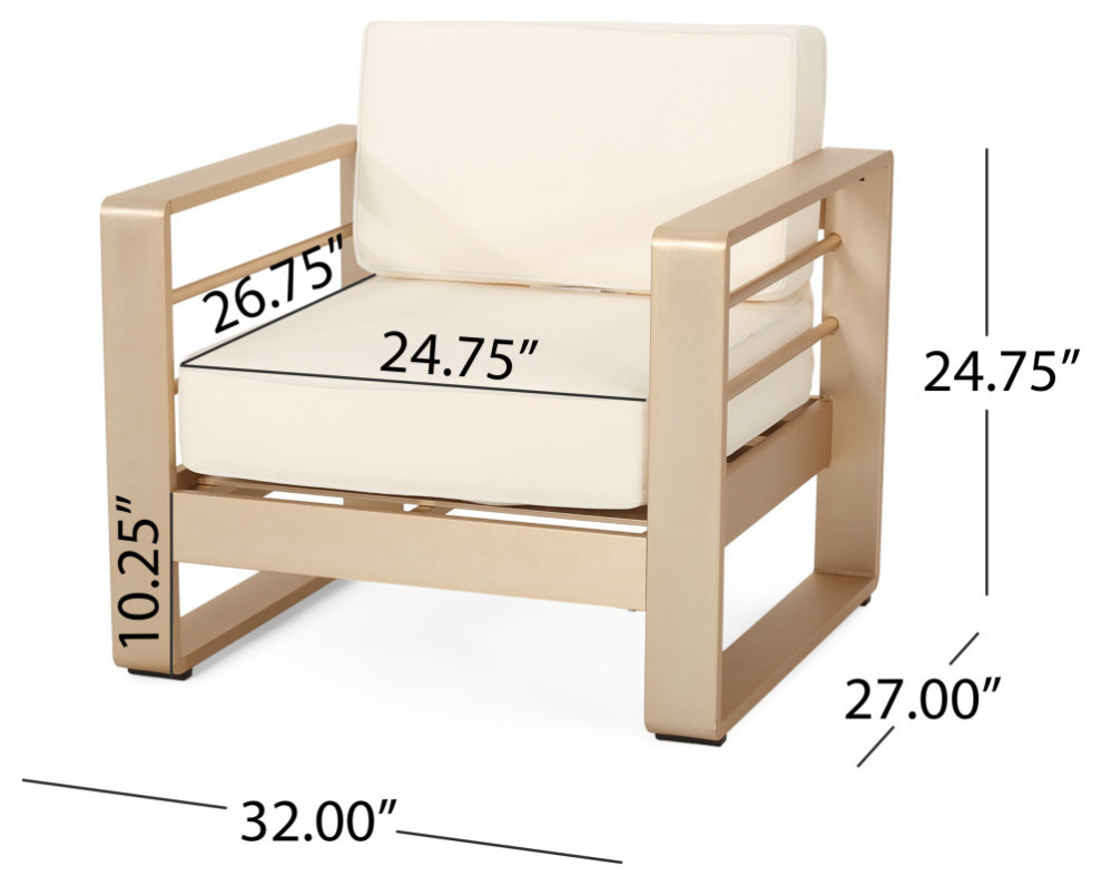 Gadd Outdoor Aluminum Club Chair with Cushions   Contemporary   Outdoor Lounge Chairs   by GDFStudio  Houzz