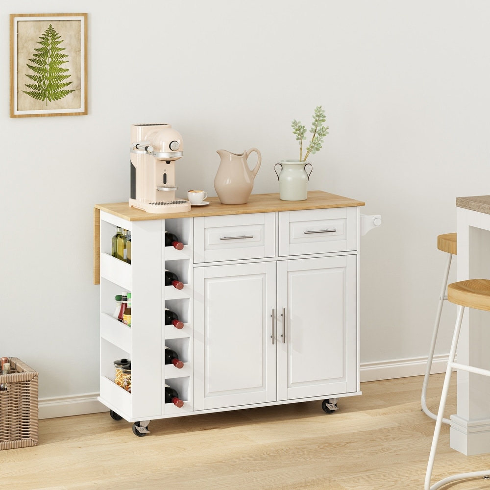 Multi Functional Kitchen Island Cart with 2 Door Cabinet and Two Drawers