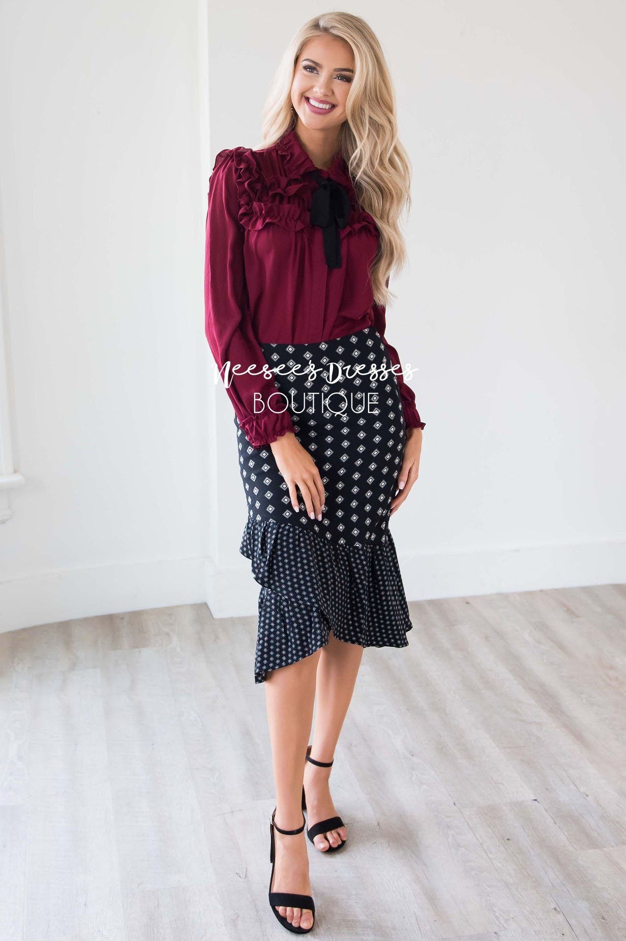 Twin Print Ruffle Hem Skirt