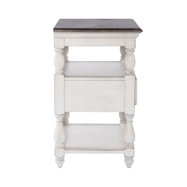 Abbey Road Porcelain White Churchill Brown Drawer End Table