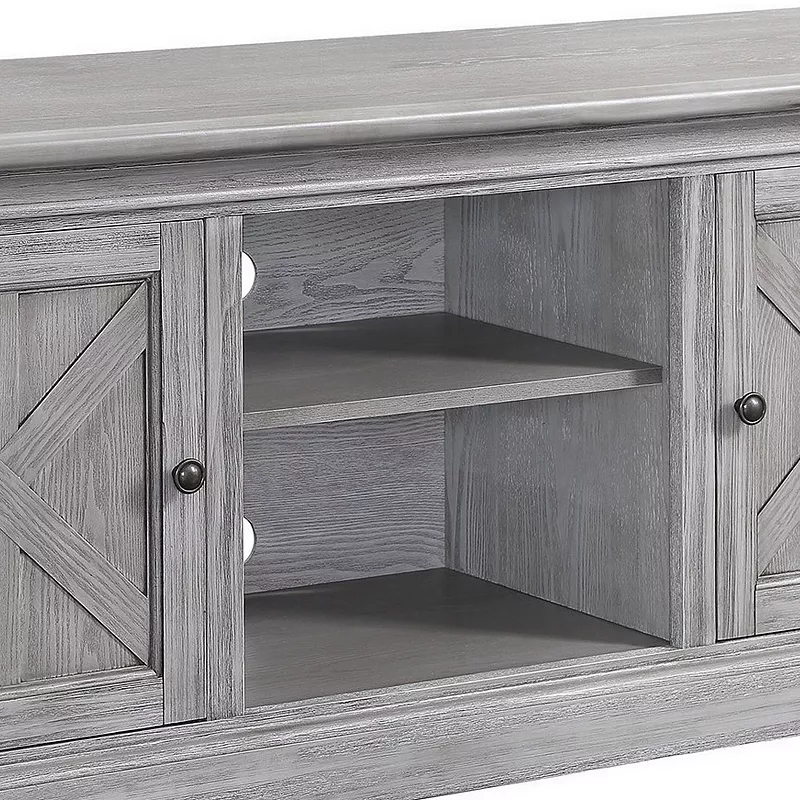 TV Stand with MDF 2 Door Storage and Farmhouse Style， Gray