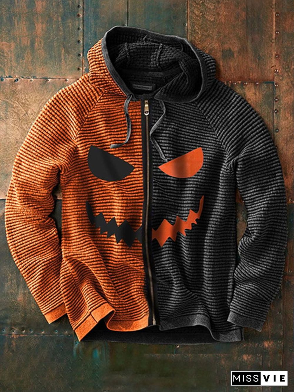 Men's Halloween Grimace Print Color Block Hooded Jacket