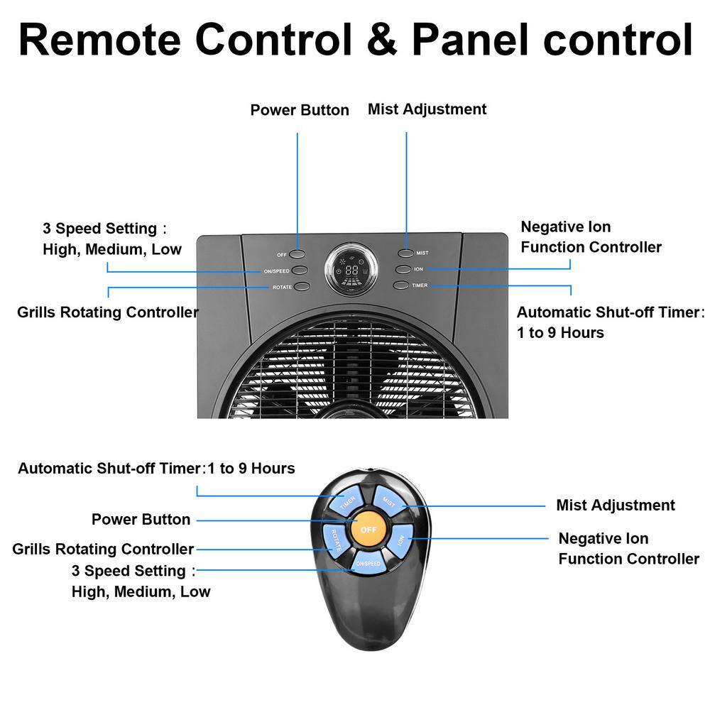 Amucolo 31.1 in. Floor Fan Humidifier and Misting Fan in Black with Remote Control 2.5L Water Tank and Automatic Shut-off Timer YeaD-CYD0-45NX