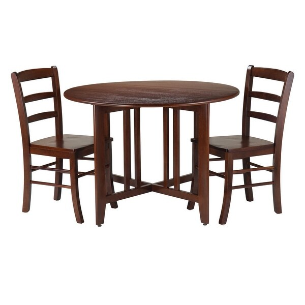 Wood Alamo 3-Pc Dining Set， Round Drop Leaf Table and 2 Ladder Back Chairs， Walnut Finish