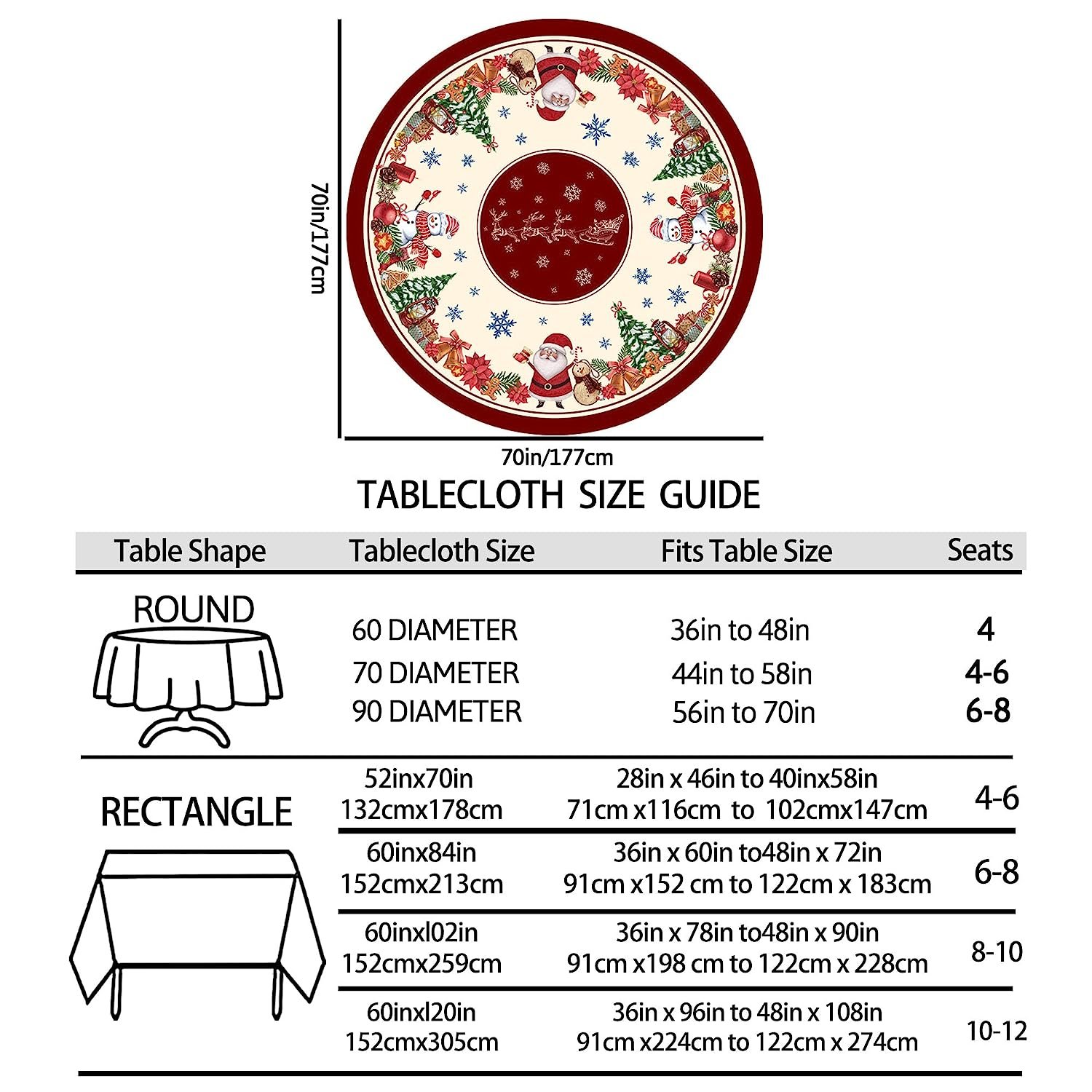 Round Christmas Tablecloth 70 Inch， Snowman Tablecloth， Winter Holiday Kitchen Christmas