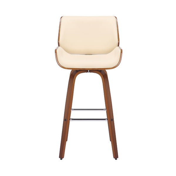 Tyler Mid-Century Modern Swivel Counter/Bar Stool in Faux Leather and Wood