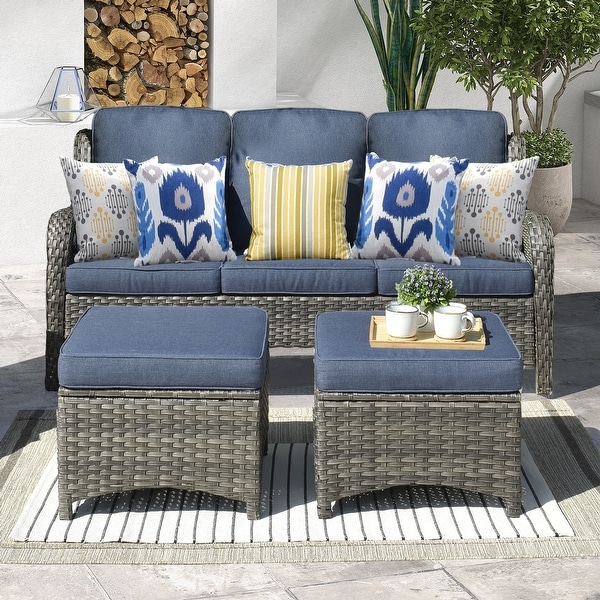 OVIOS Patio 3piece Rattan Wicker Sectional Sofa Set with Ottomans